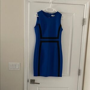 Calvin Klein Royal Blue Sleeveless Sheath Dress with Black Trim